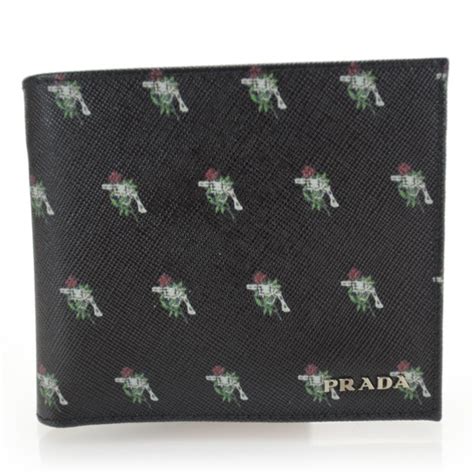 prada guns and roses wallet|PRADA Saffiano Guns and Roses Print Wallet Black.